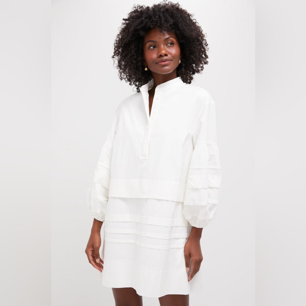 Pomander Place White Tiered Puff-Sleeve Mini Dress